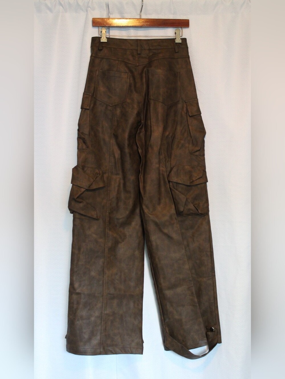 Fashion Nova Brown Faux Leather Cargo Pants Wide Leg Utility Size Small - Picture 2 of 8